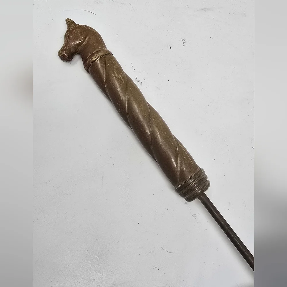 Vtg brass handle double jigger cocktail man cave rustic‎ equestrian mid century